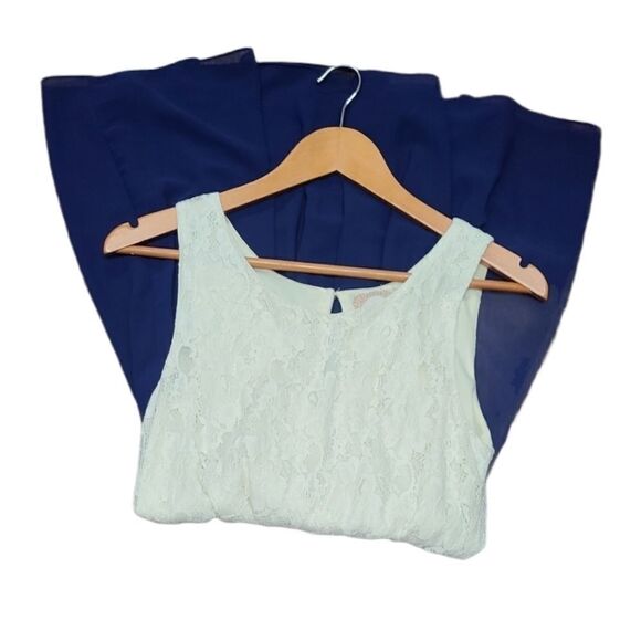 Alythea‎ A-line Upper Lace Blue/Ivory Dress Size Medium - Picture 4 of 10